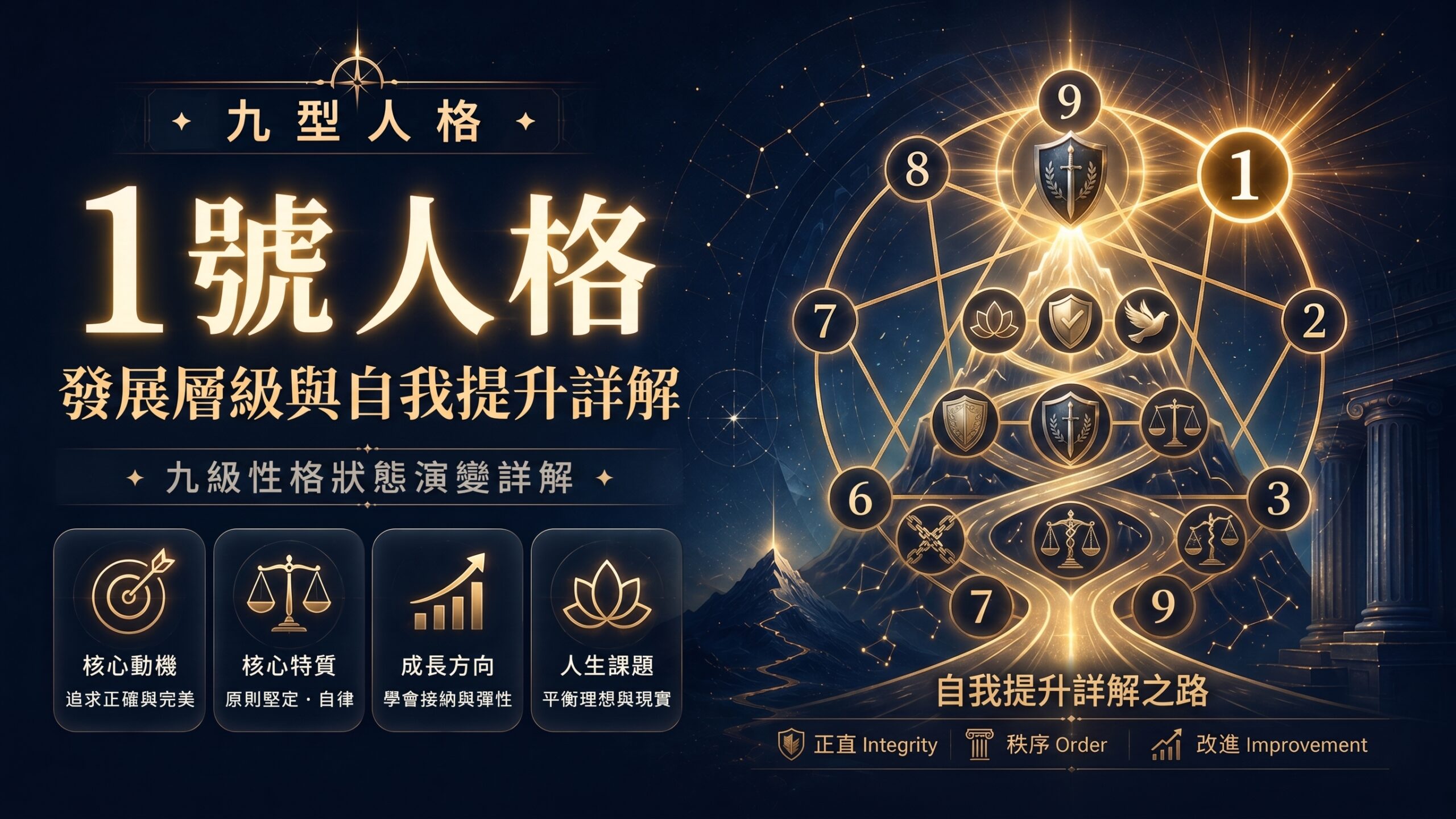 九型人格第1型（改革者）的9個性格狀態與心理層級變化圖